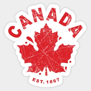 Canada Day Est. 1867 with Canadian Flag Maple Leaf Icon - red on white Sticker